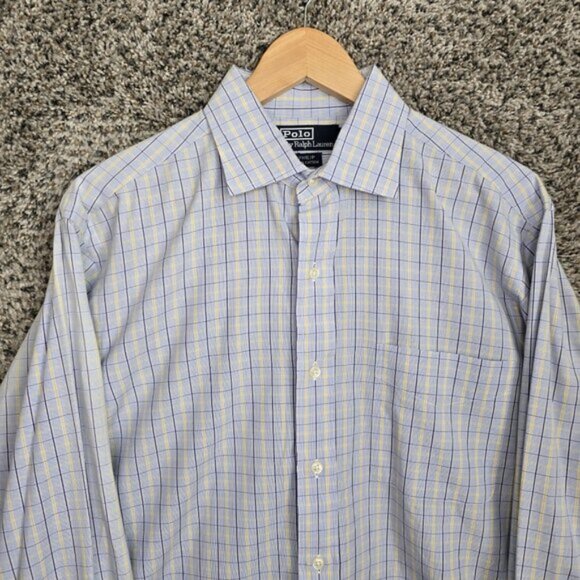 Polo by Ralph Lauren Shirt Mens 15.5 32 33 Blue Plaid Button Up Phillip Cotton - Picture 4 of 7